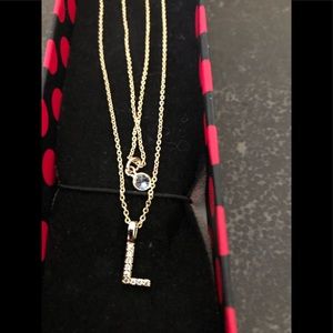 2 Gold colored chains  both with diamond chips L